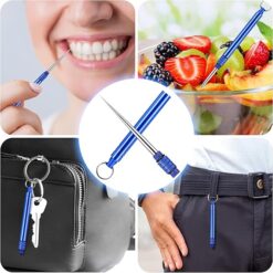 Blue Titanium Toothpicks Keychain Brass
